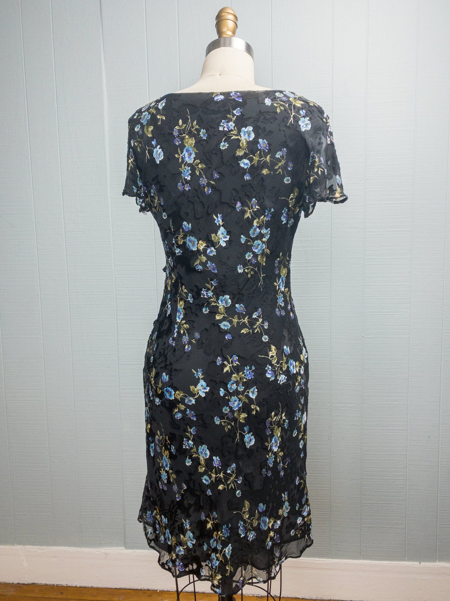 90's Y2K Bias Cut Silk/Rayon Black Floral Dress | S