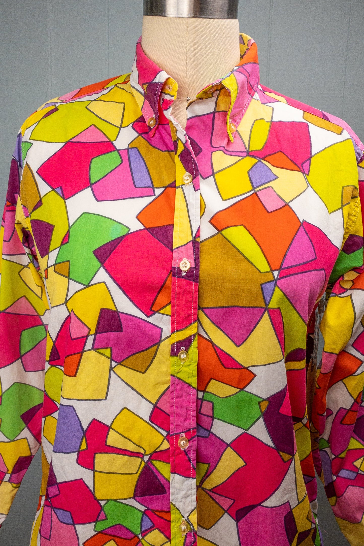 60's Geometric Rainbow Blouse | S/M