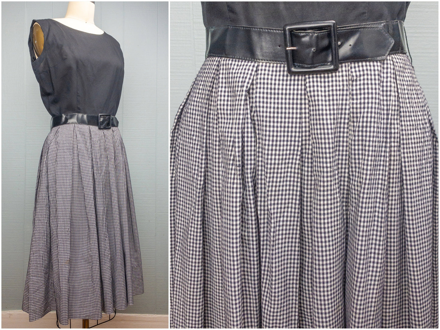 50's Black & White Gingham Picnic Dress