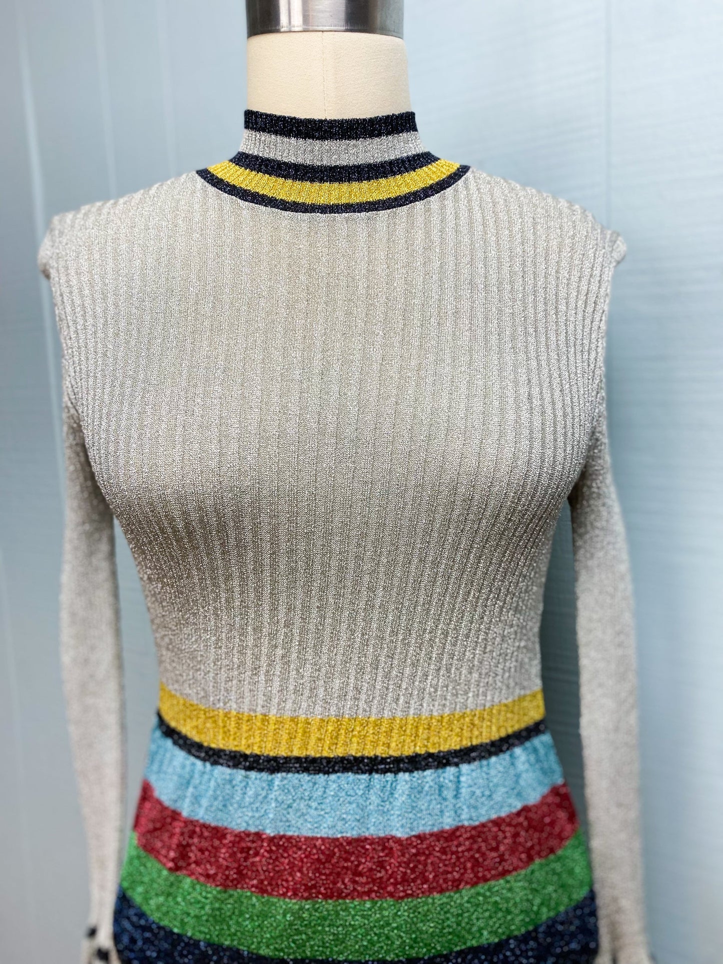 70's Lurex Silver Rainbow Maxi Dress