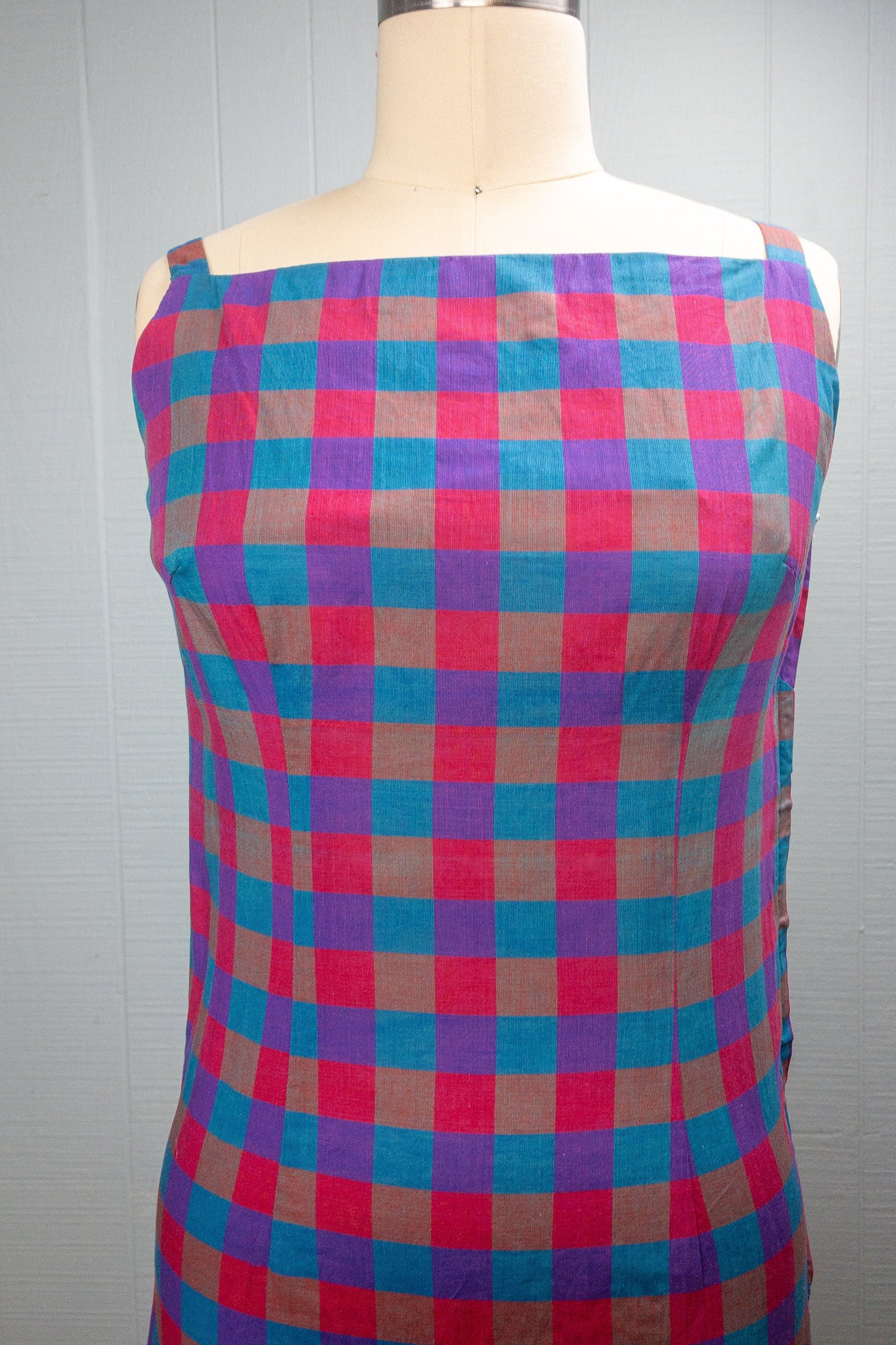 60's Plaid Purple Pink Blue Dress | XXS/XS