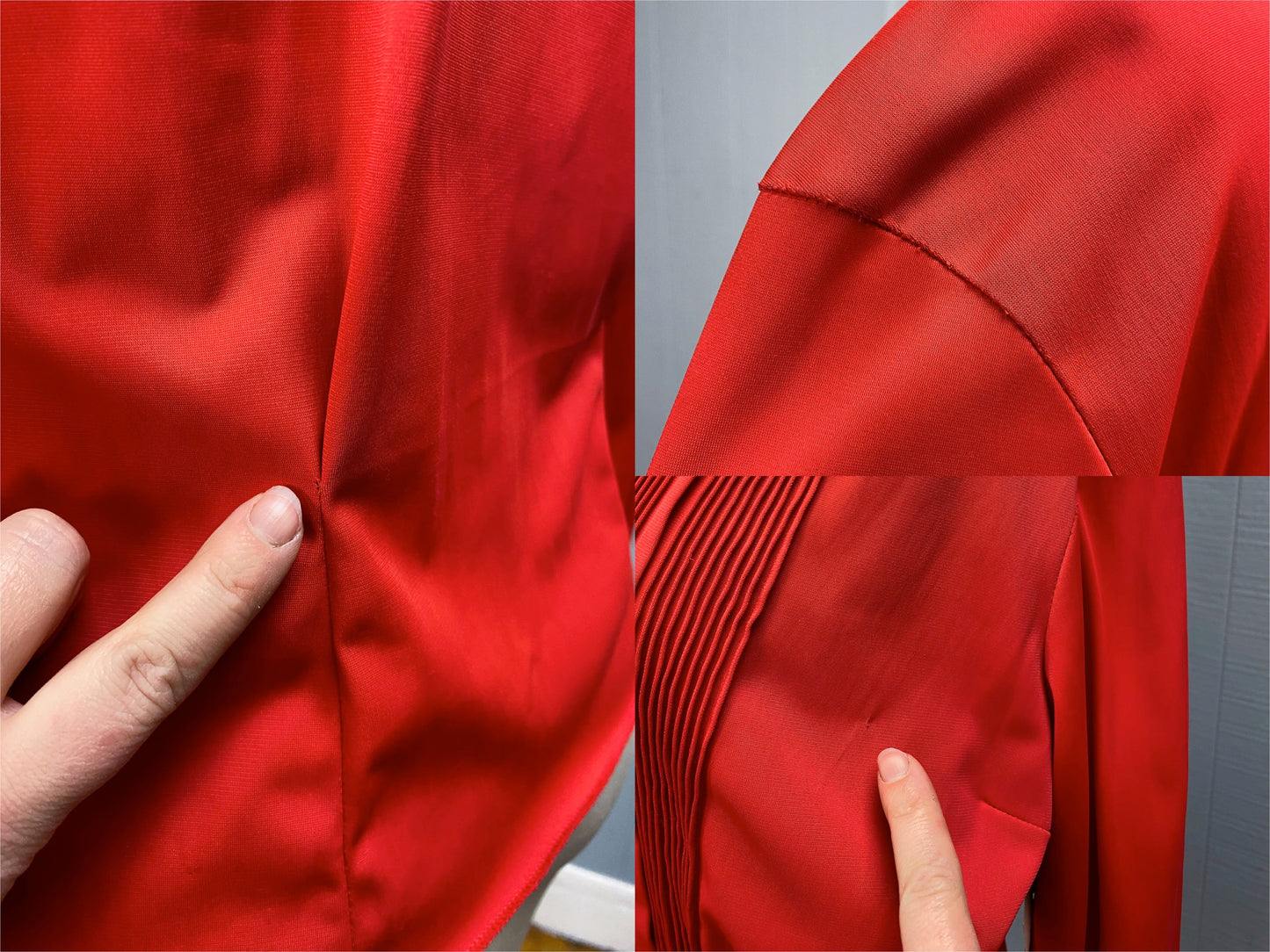 50's Red Pleat Front Tuxedo Loop Collar Blouse Hourglass "Pilot" | M/L
