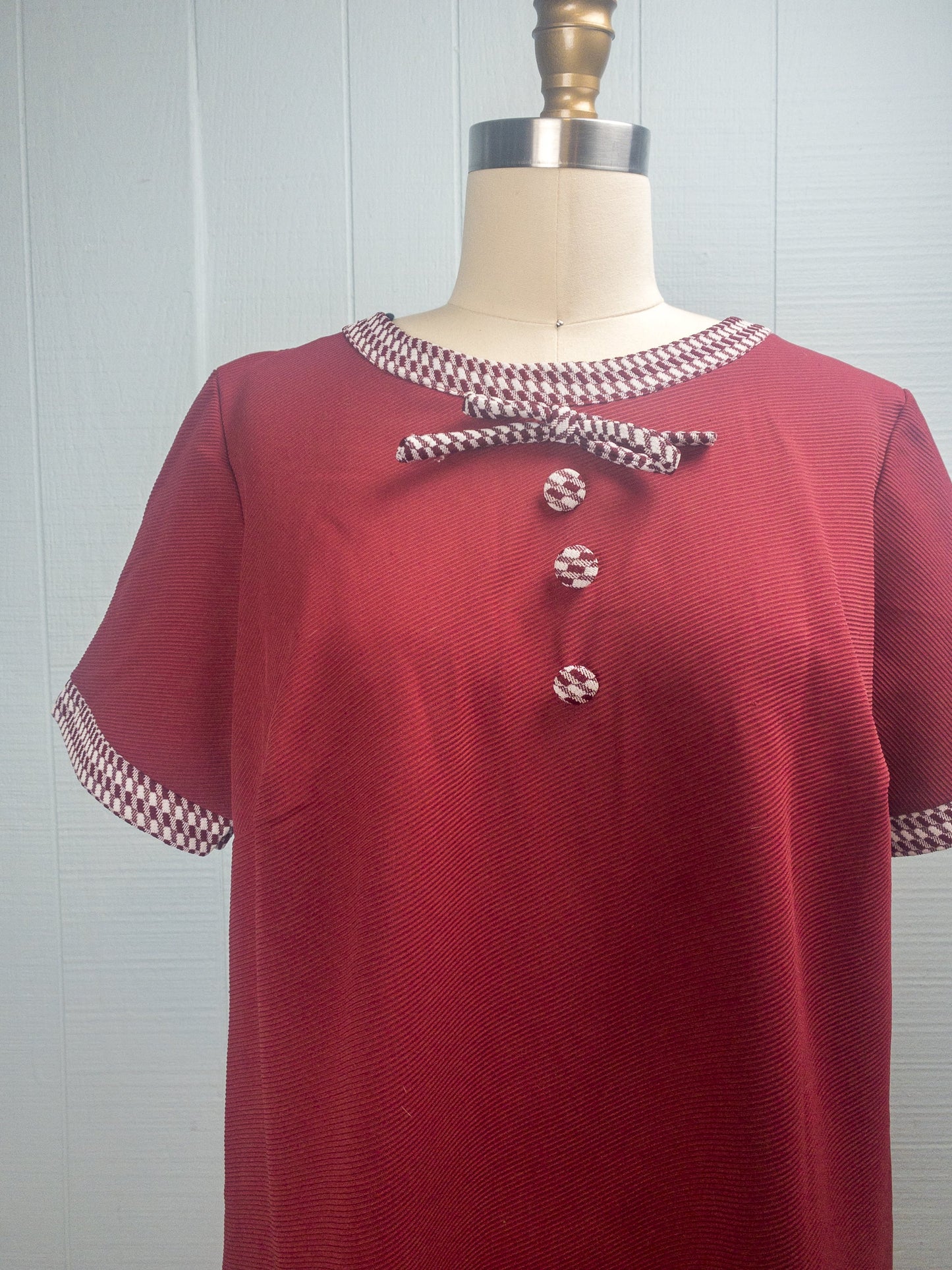 70's Red Check Bow Dress | XXL
