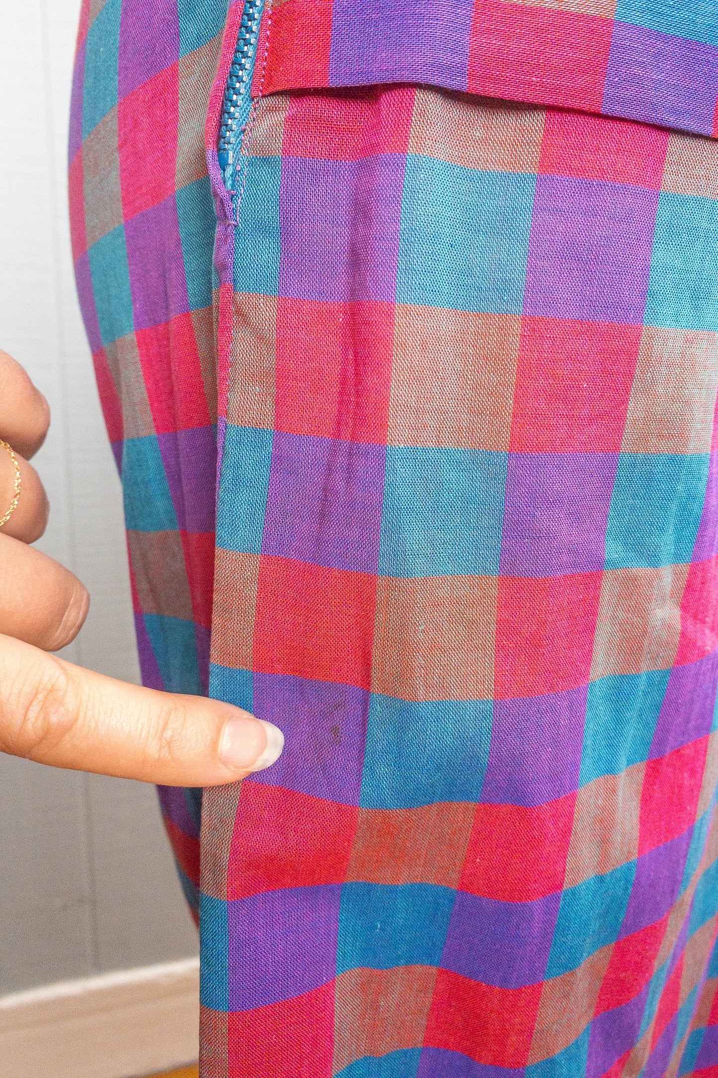 60's Plaid Purple Pink Blue Dress | XXS/XS