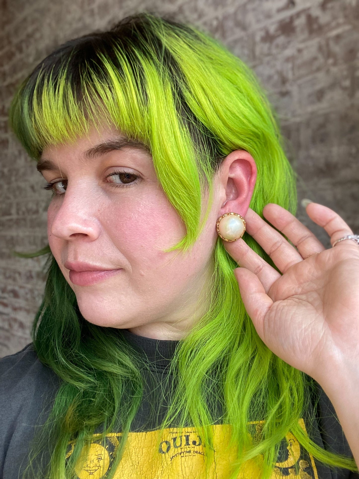 Large Domed Pearl Gold Bordered Earrings