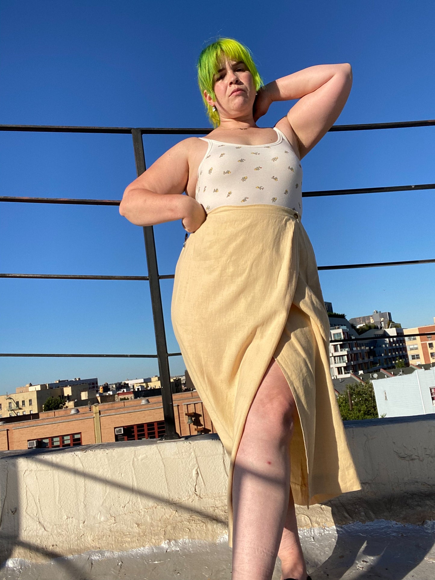 90's Butter Yellow Linen Maxi Skirt | L/XL