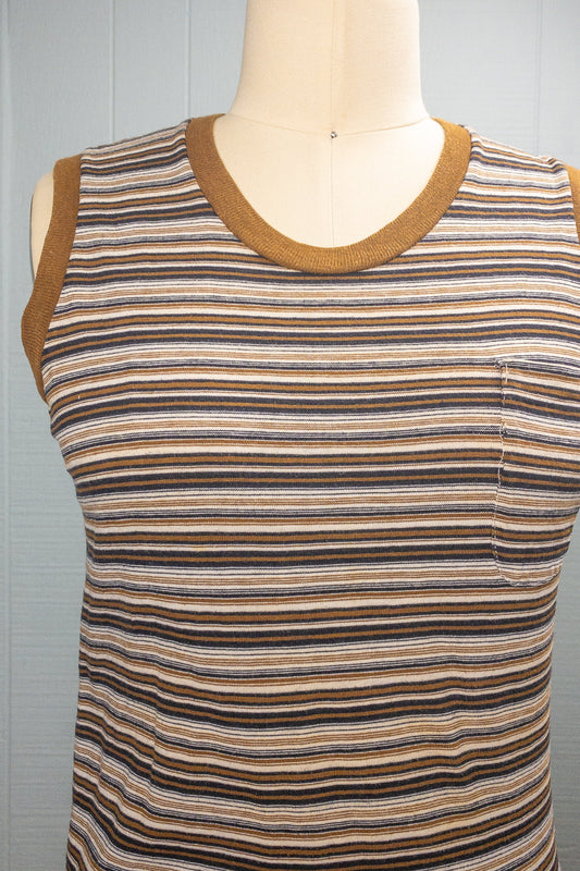 60s 70s Brown Stripe Tank Top | XS