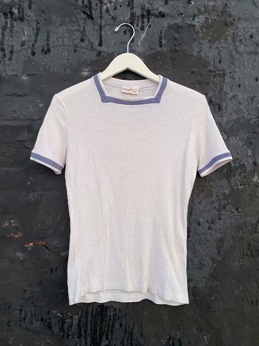 60s Square Neck Ribbed White T Shirt