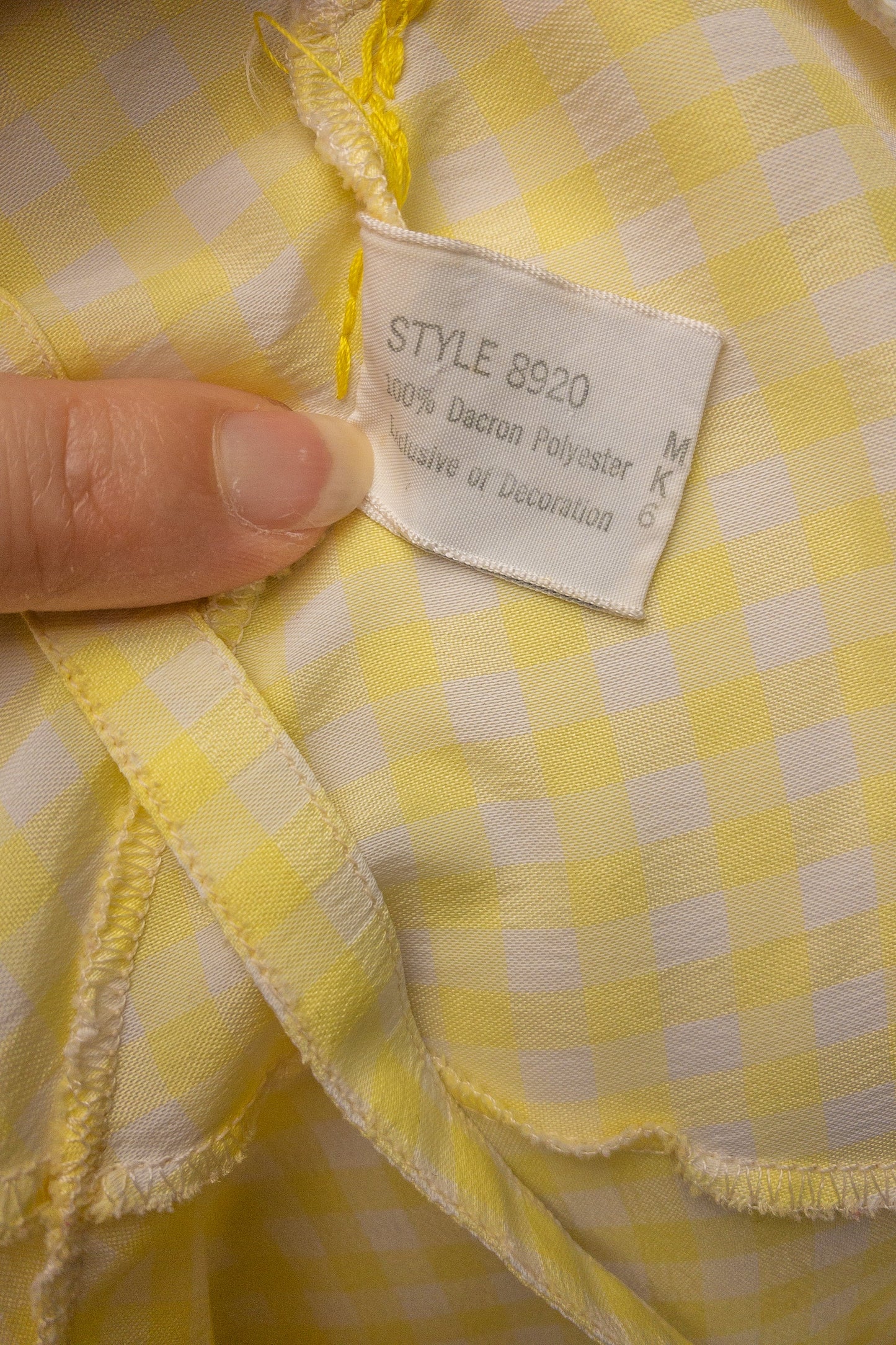 60's Yellow Gingham Lace Nightgown Slip | M