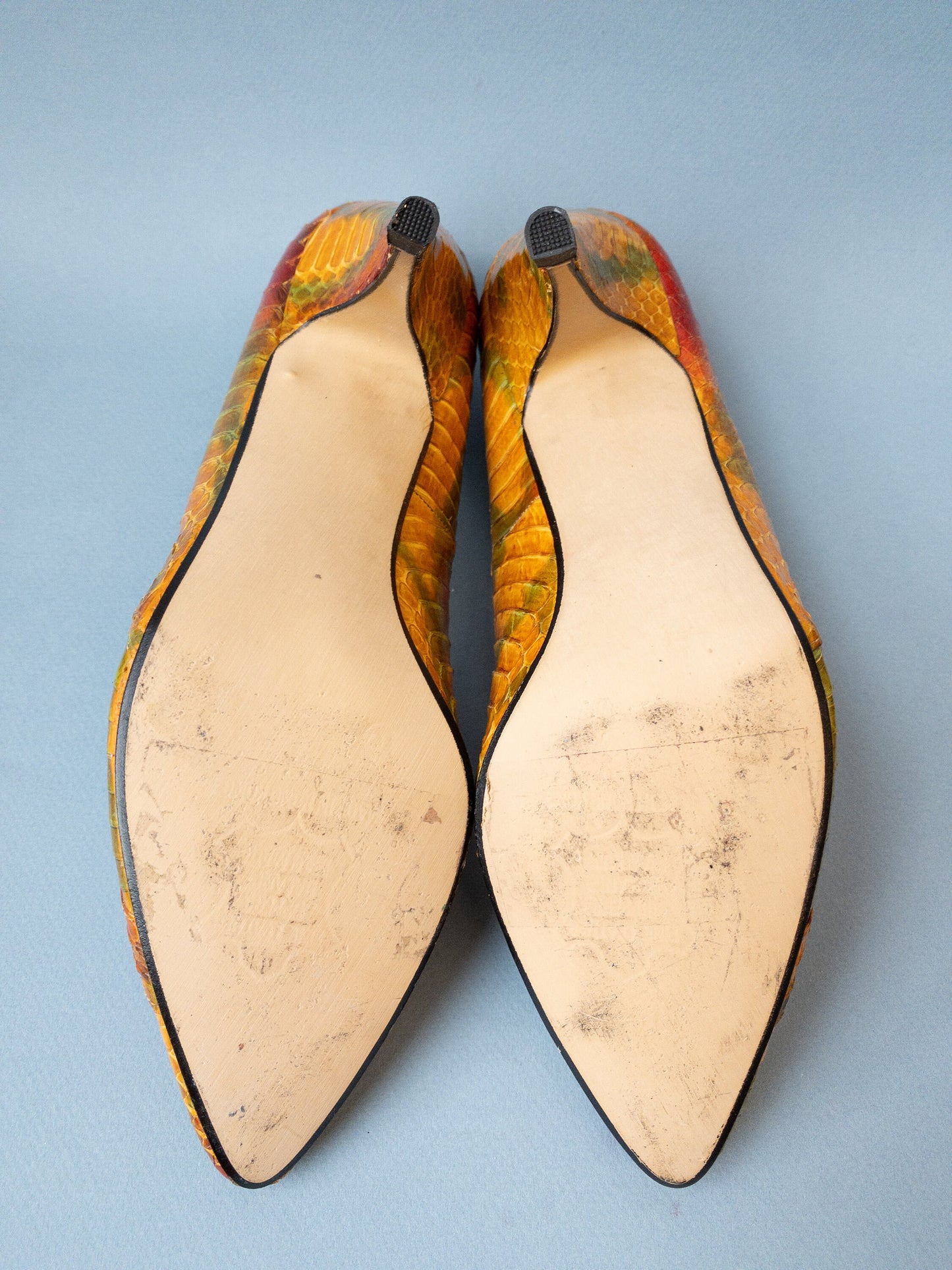 80's Orange Snakeskin High Heel Pumps | 8N 7.5