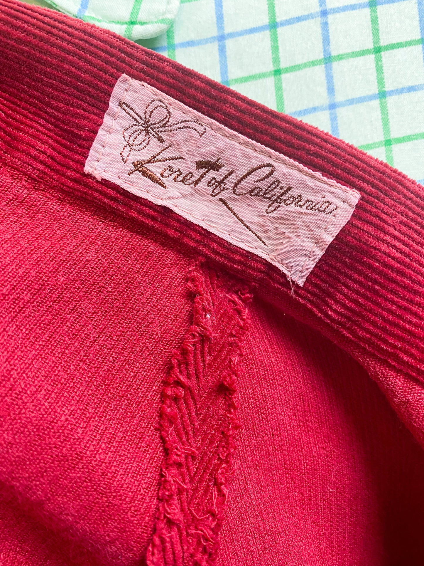 40's 50's Red Corduroy A-line Skirt | W: 24" | Knee Length "Koret of California"