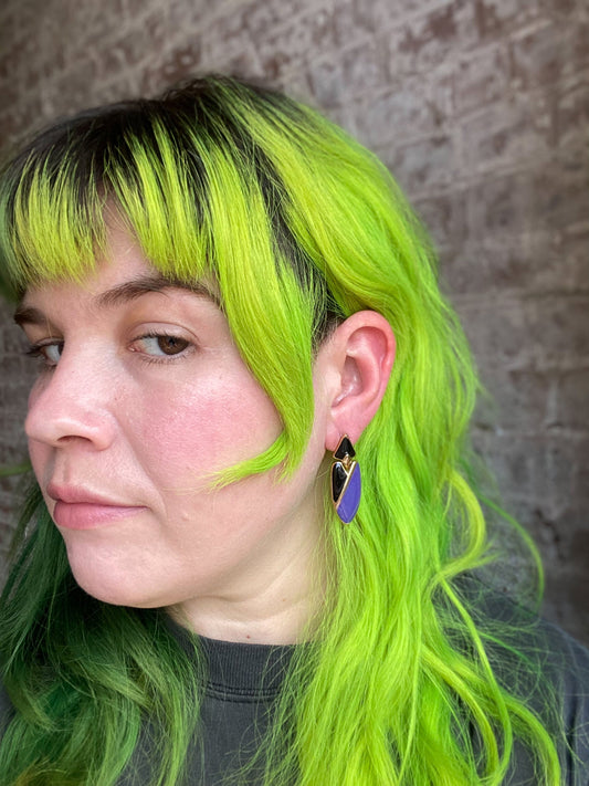 Enamel Black Purple Colorblock Earrings