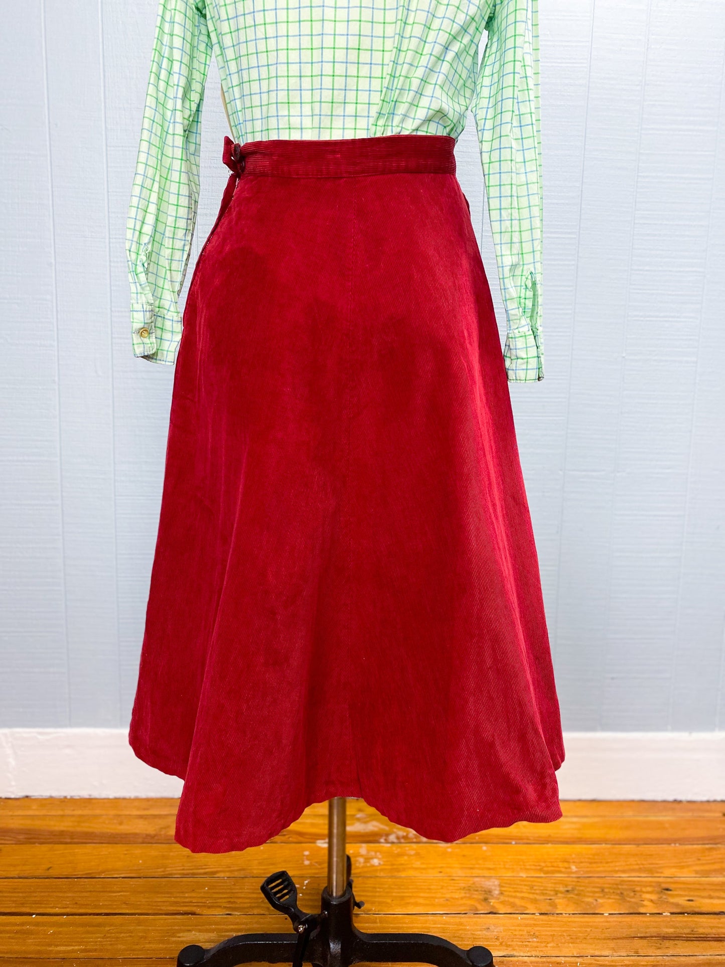 40's 50's Red Corduroy A-line Skirt | W: 24" | Knee Length "Koret of California"