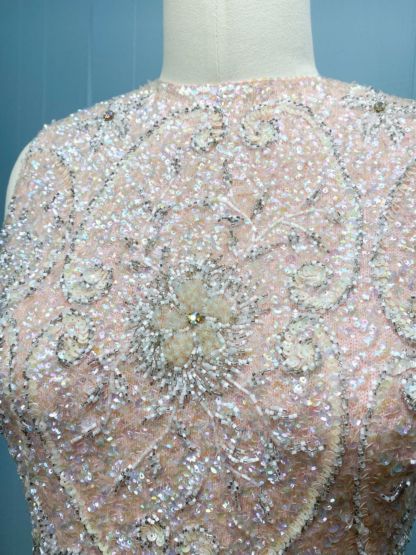 60s Beaded Pink Knit Dress