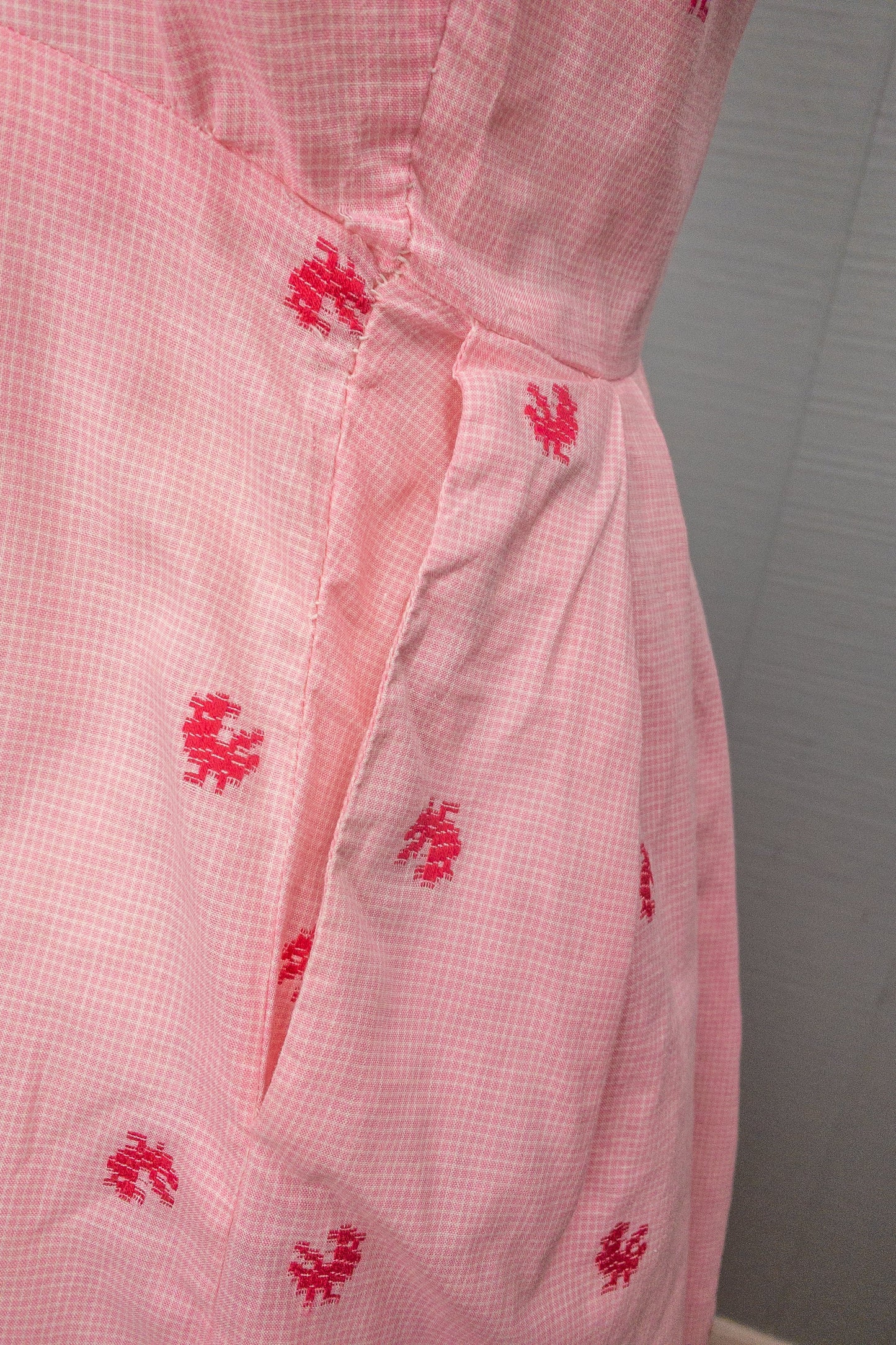50's Pink Gingham Chicken Day Dress | M/L