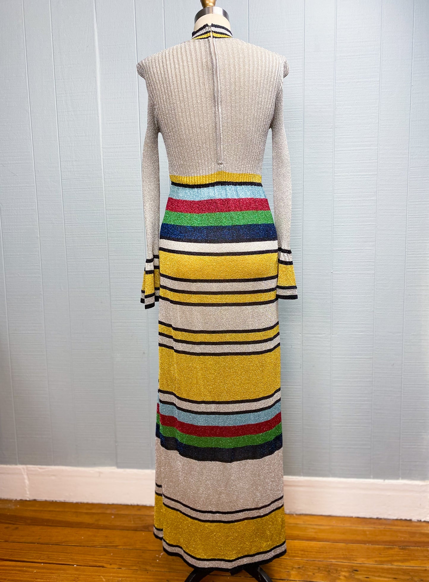 70's Lurex Silver Rainbow Maxi Dress