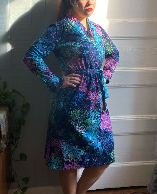 70’s Abstract Floral Ruffle Dress | L