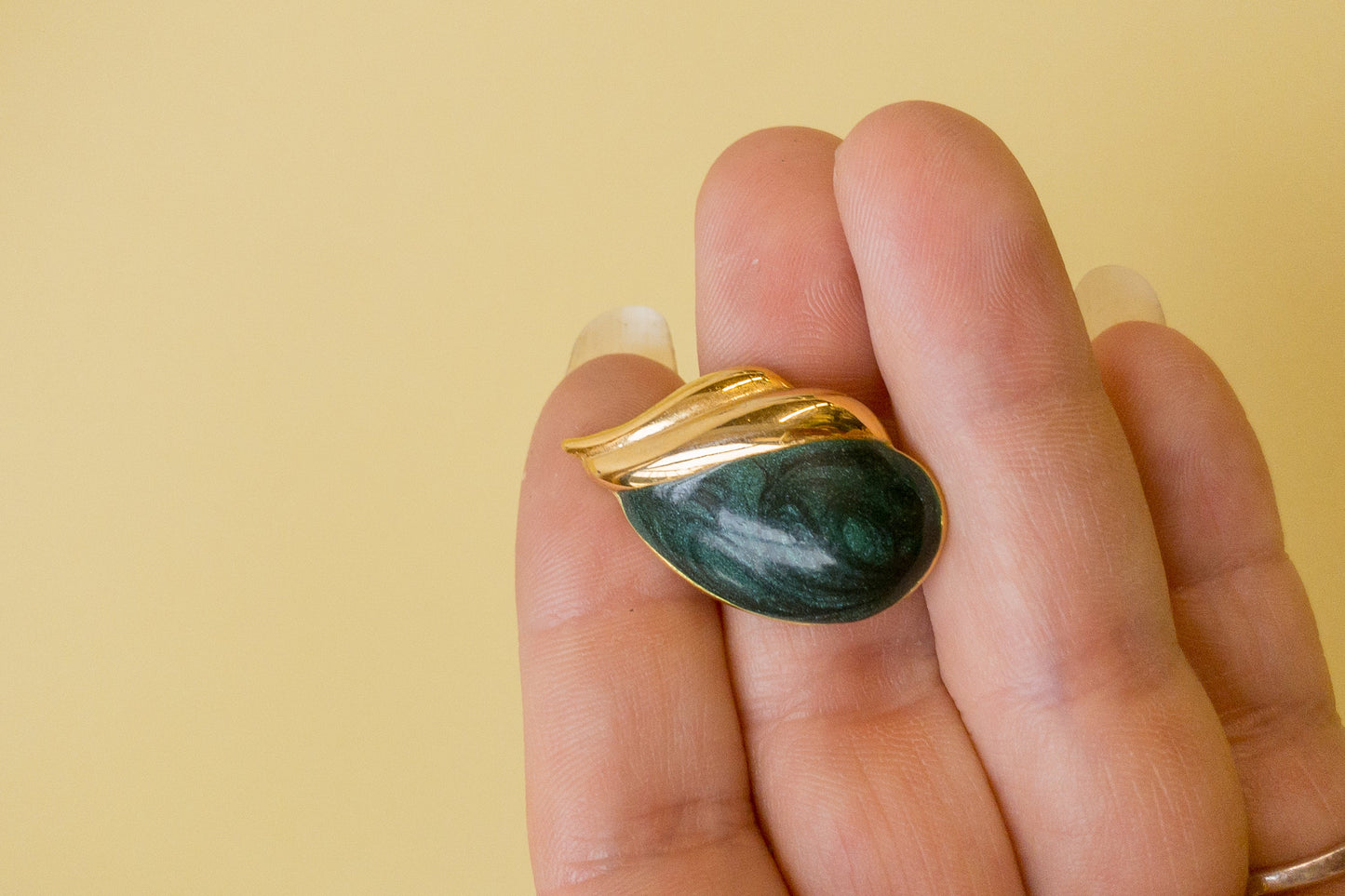 Drop Swirl Gold & Green Enamel Pierced Post