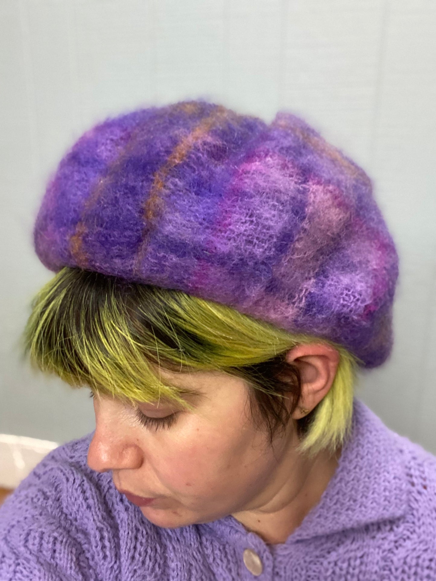 50's/60's "Marvelous Mrs. Maisel" Purple Plaid Mohair Wool Scottish Tam Beret