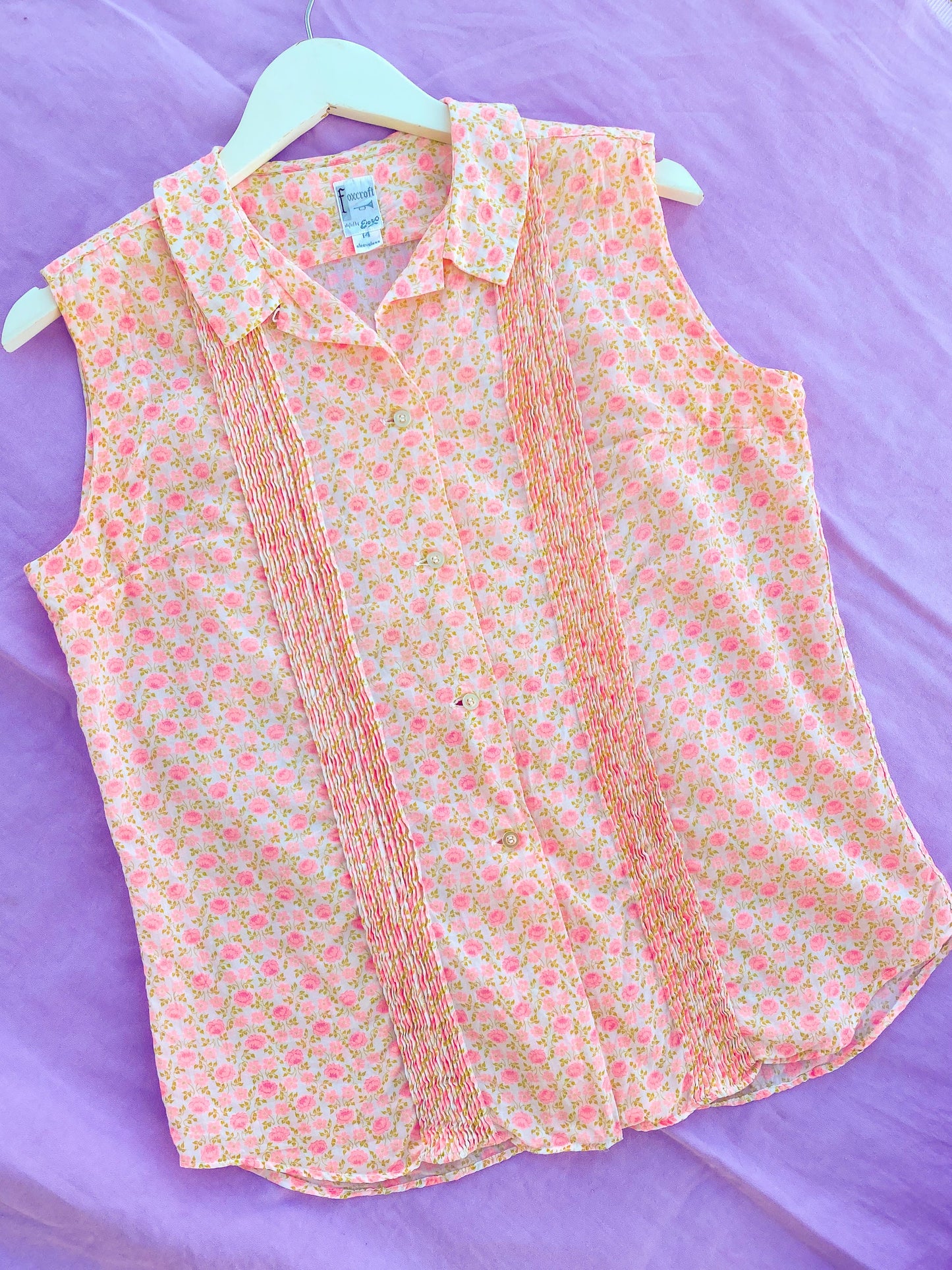 60's Pink Rose Peter Pan Collar Shirt