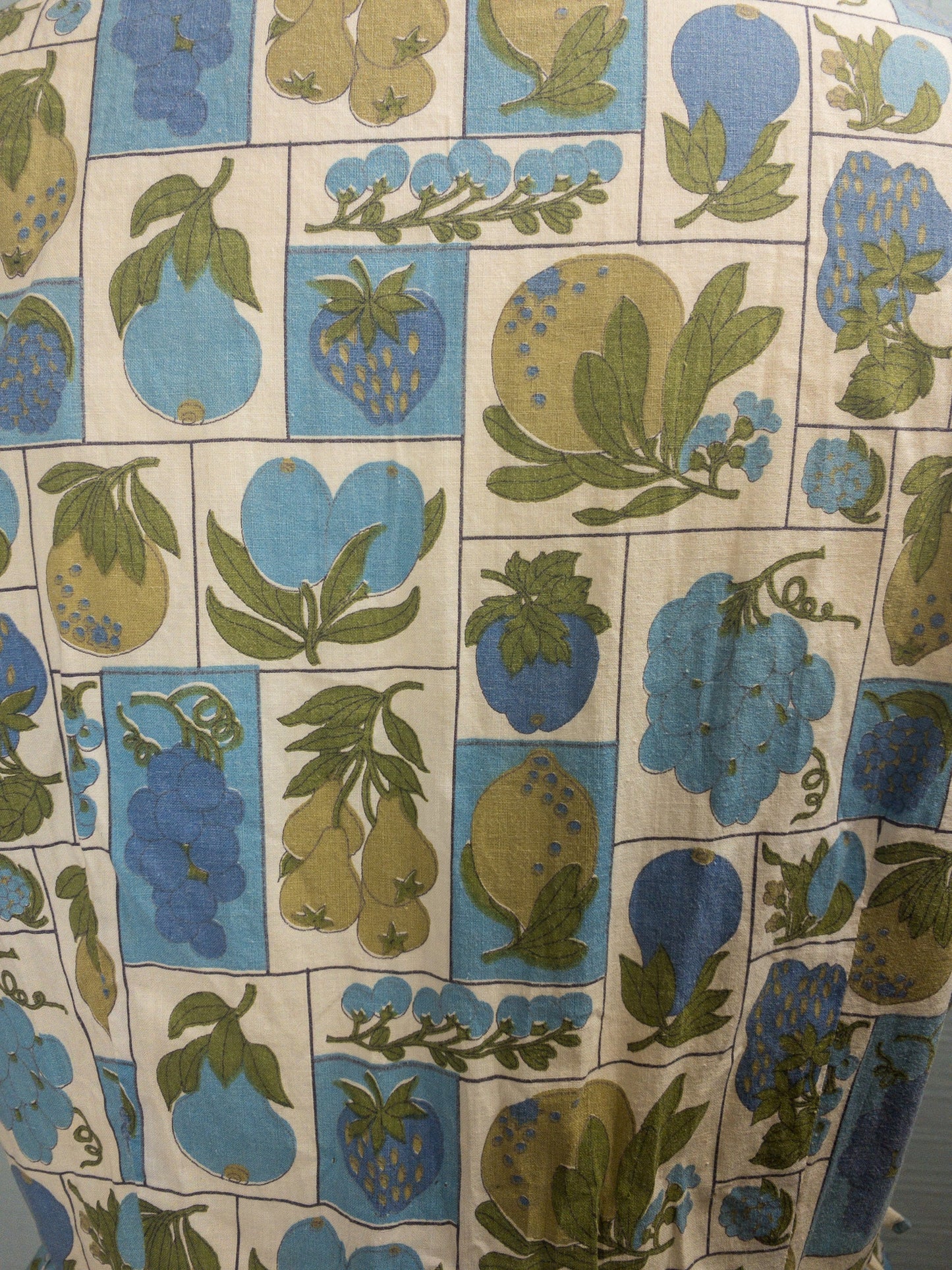 50s 60s Fruits in Blue Shirt Dress | S/M