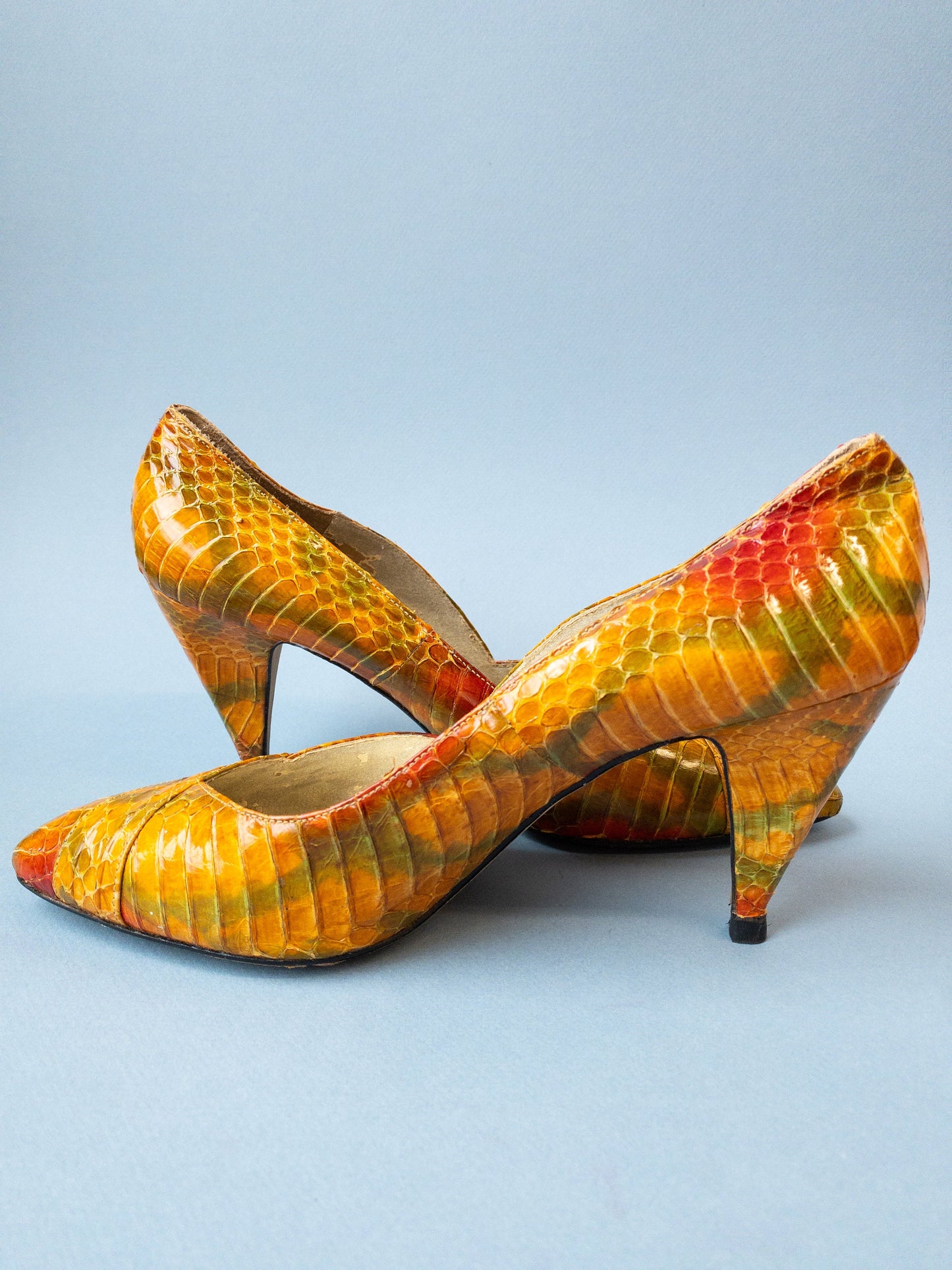 80's Orange Snakeskin High Heel Pumps | 8N 7.5