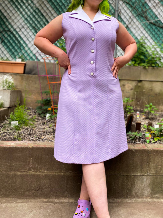 70's Sleeveless Lavender Shift Dress | XXL