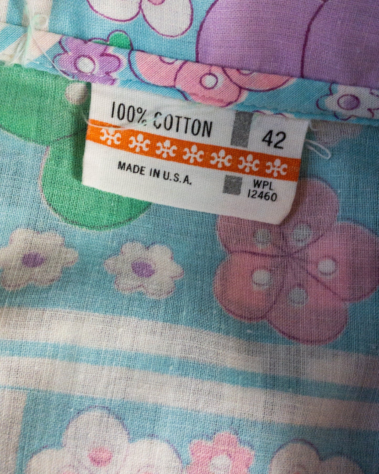 60's Blue Blossom Floral Green Pink Purple