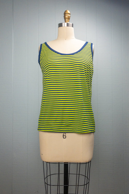 60's/70's Lime Green & Navy Stripe Tank | M/L