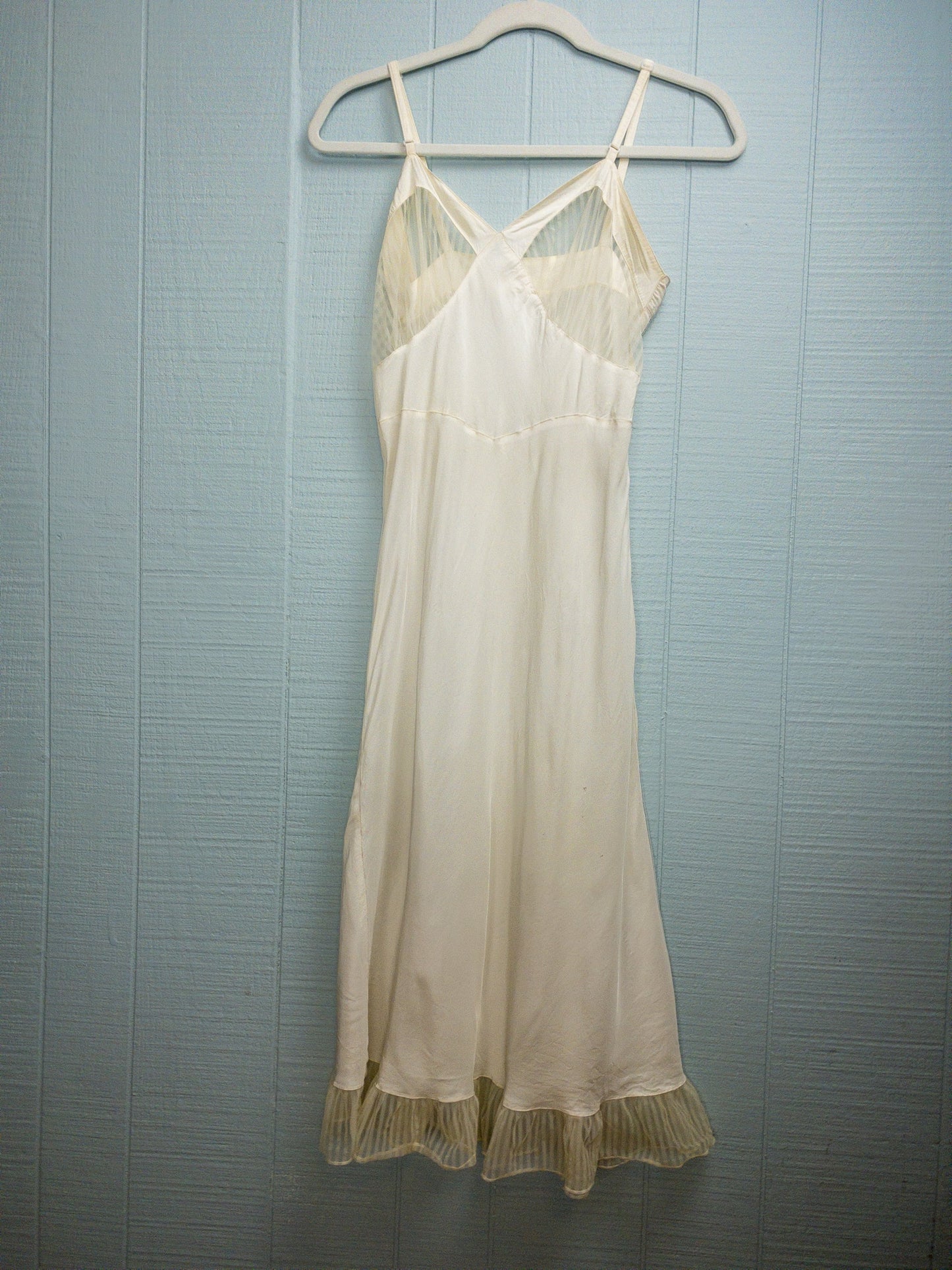 50's White Bias Cut Striped Sheer Slip | XXS/XS