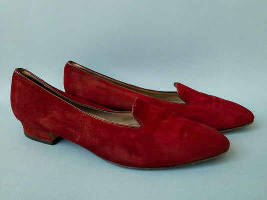 80's FERRAGAMO Wine Red Suede Loafers | 8.5