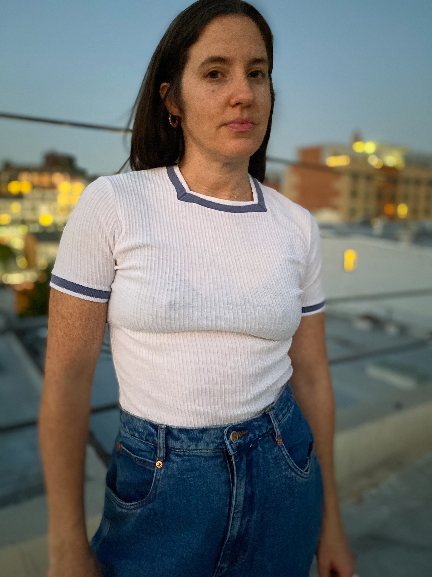 60s Square Neck Ribbed White T Shirt