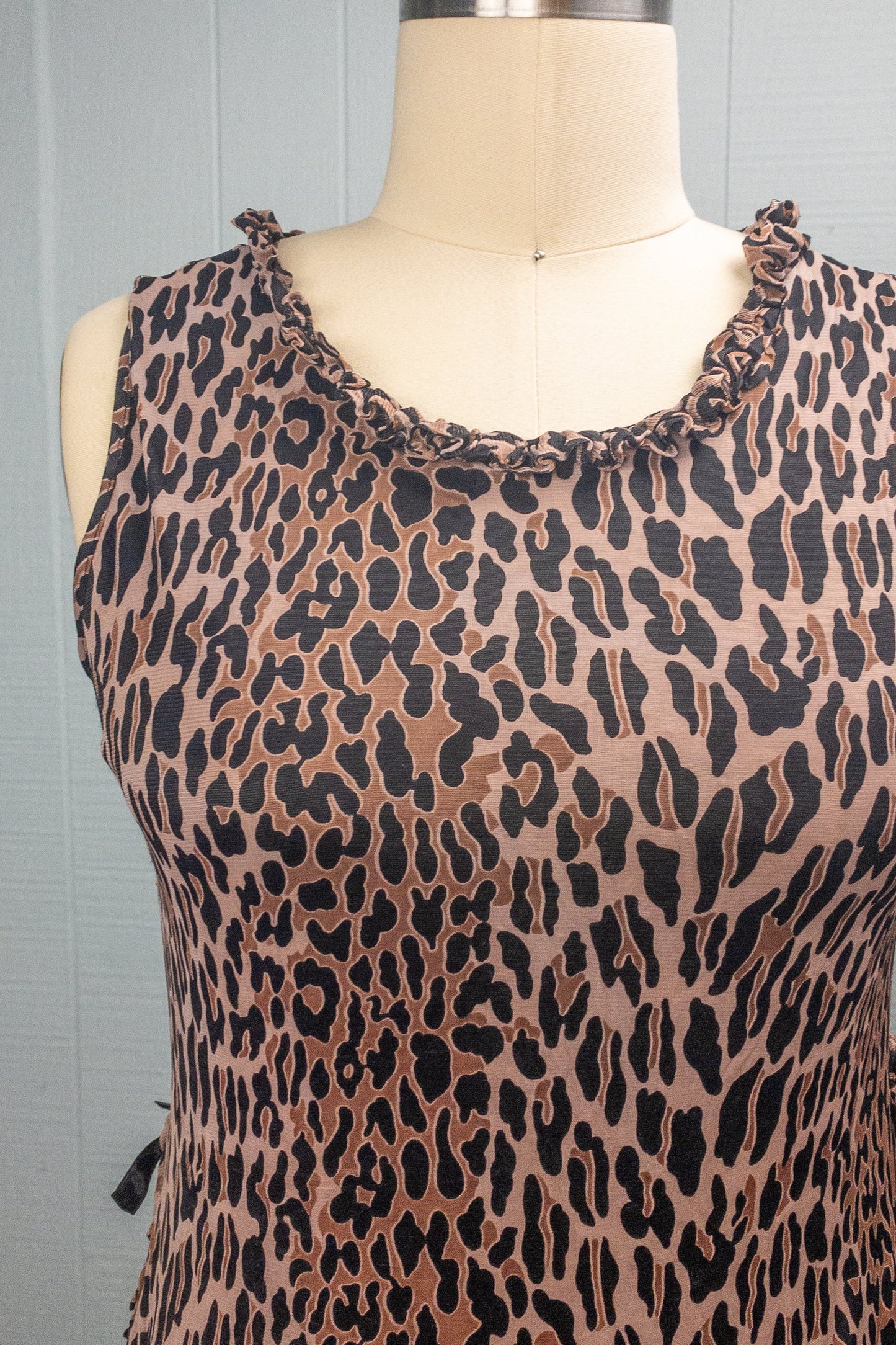 50s 60s Leopard Ruffle Tank Top | XXS/XS