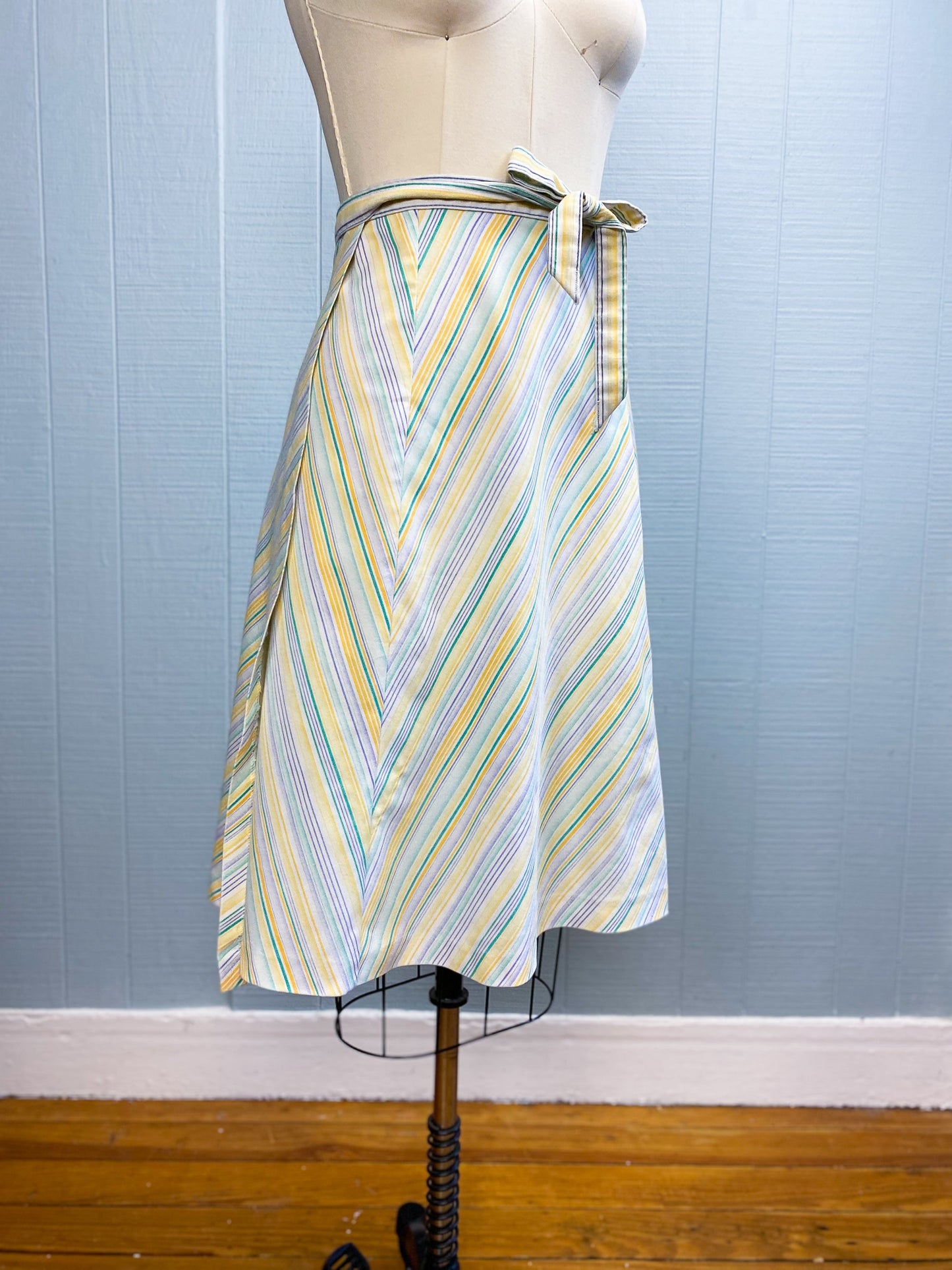 70's Jantzen Yellow & Lavender Stripe Wrap Skirt