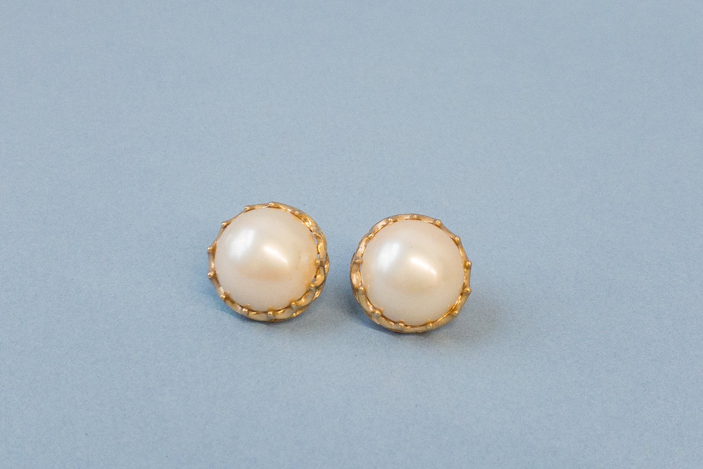 Large Domed Pearl Gold Bordered Earrings
