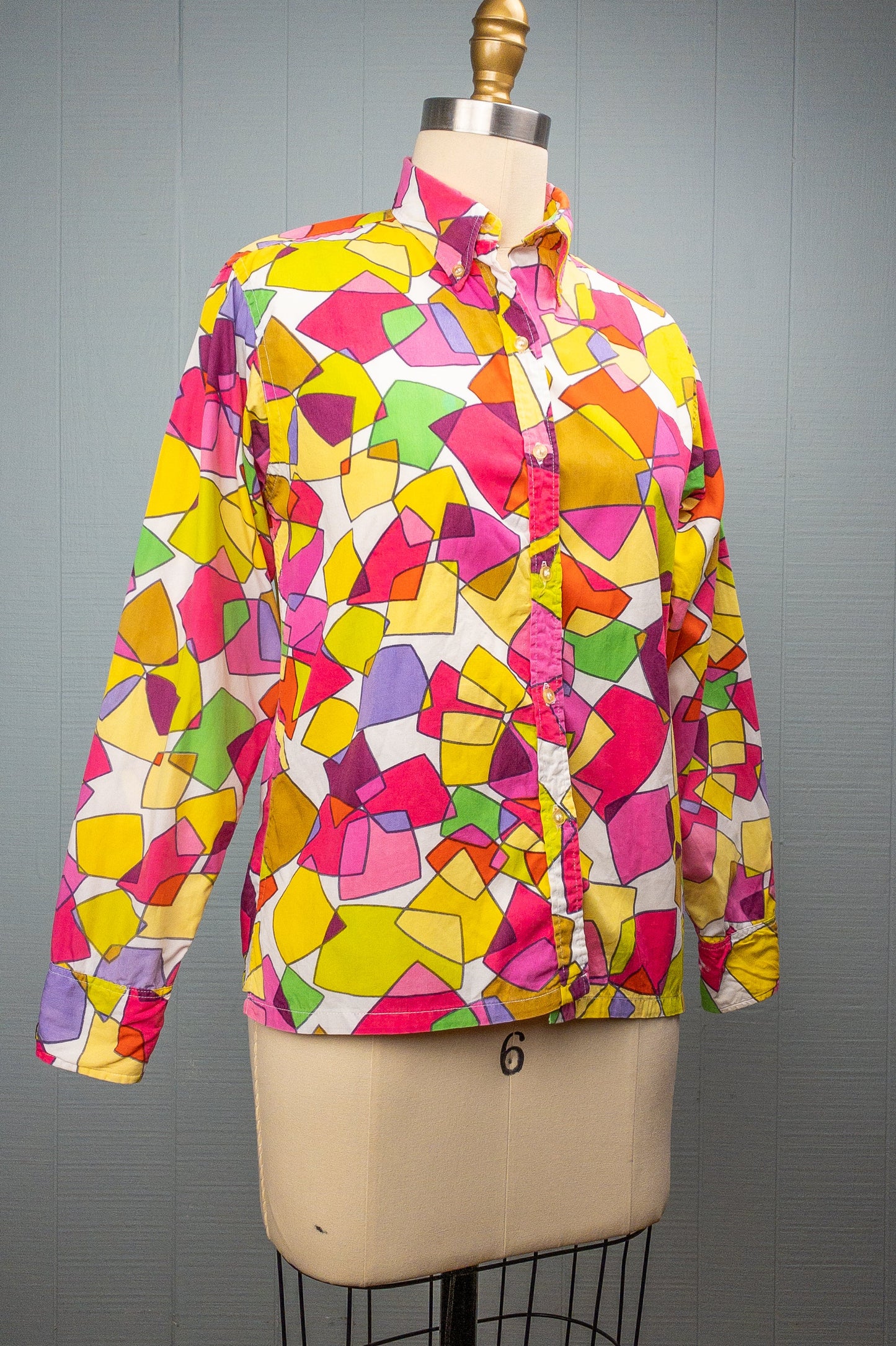 60's Geometric Rainbow Blouse | S/M