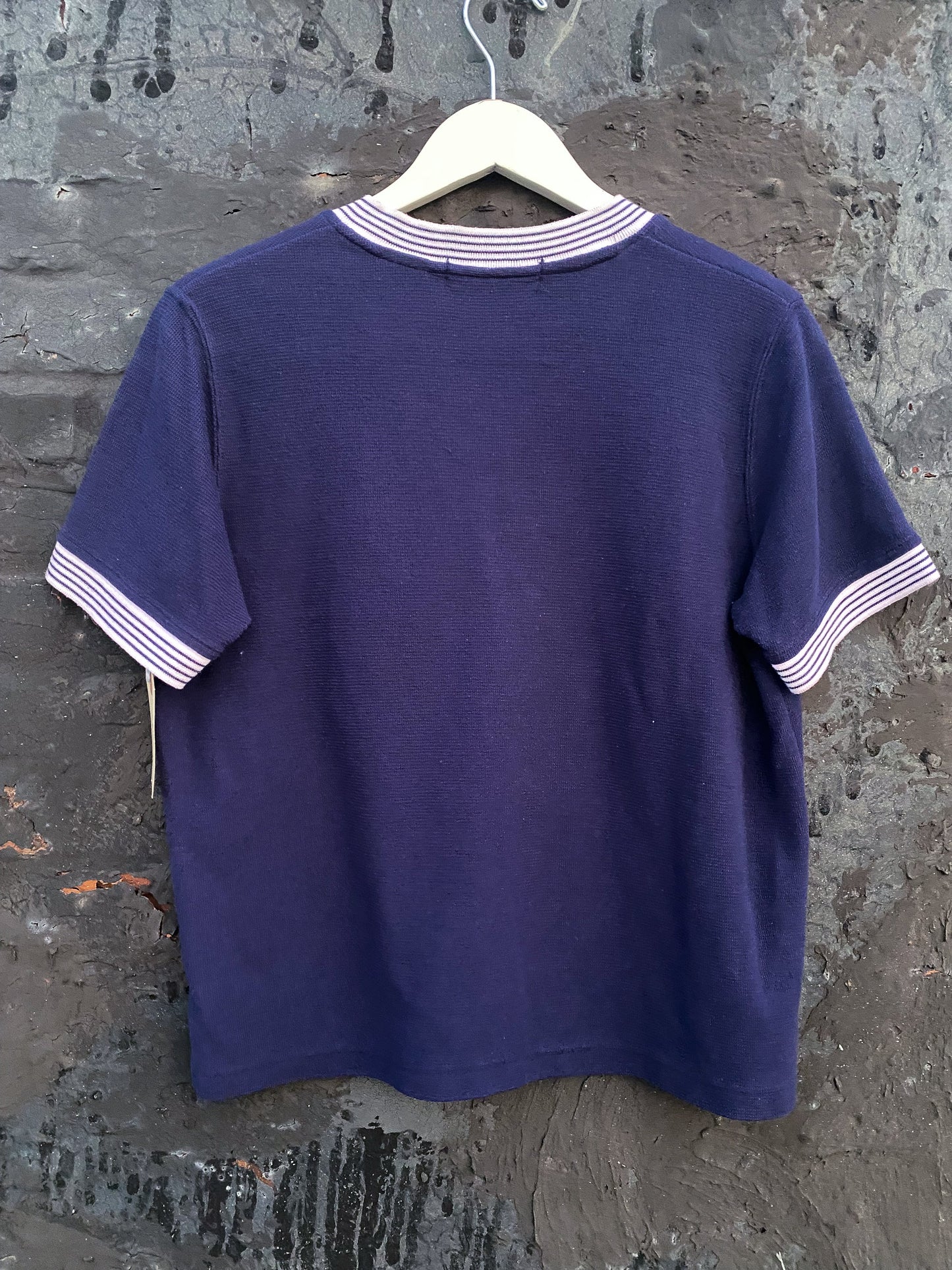 80s 90s Navy V Neck Ringer Stripe TShirt