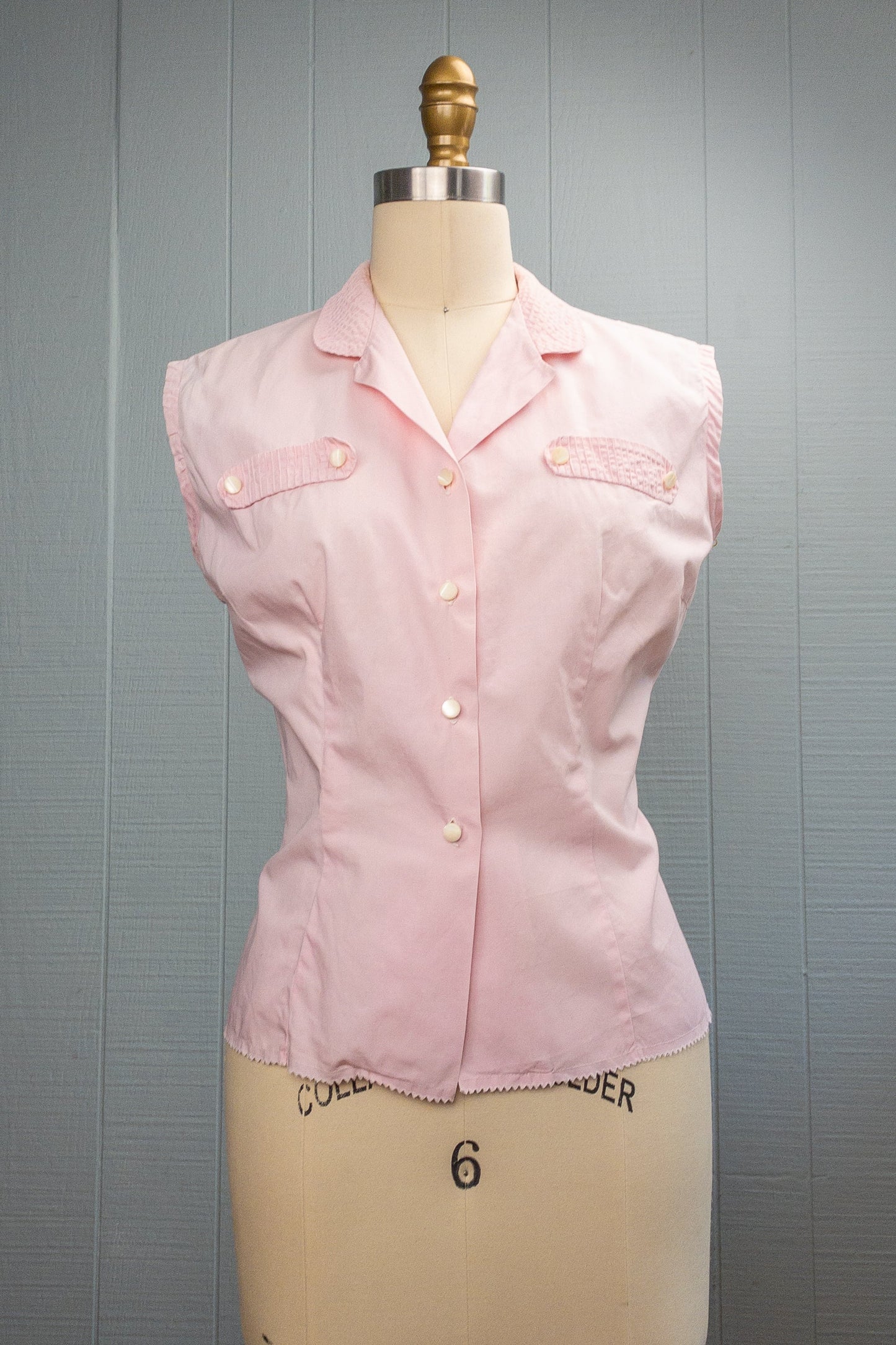 50s Baby Pink Pintuck Blouse | S/M