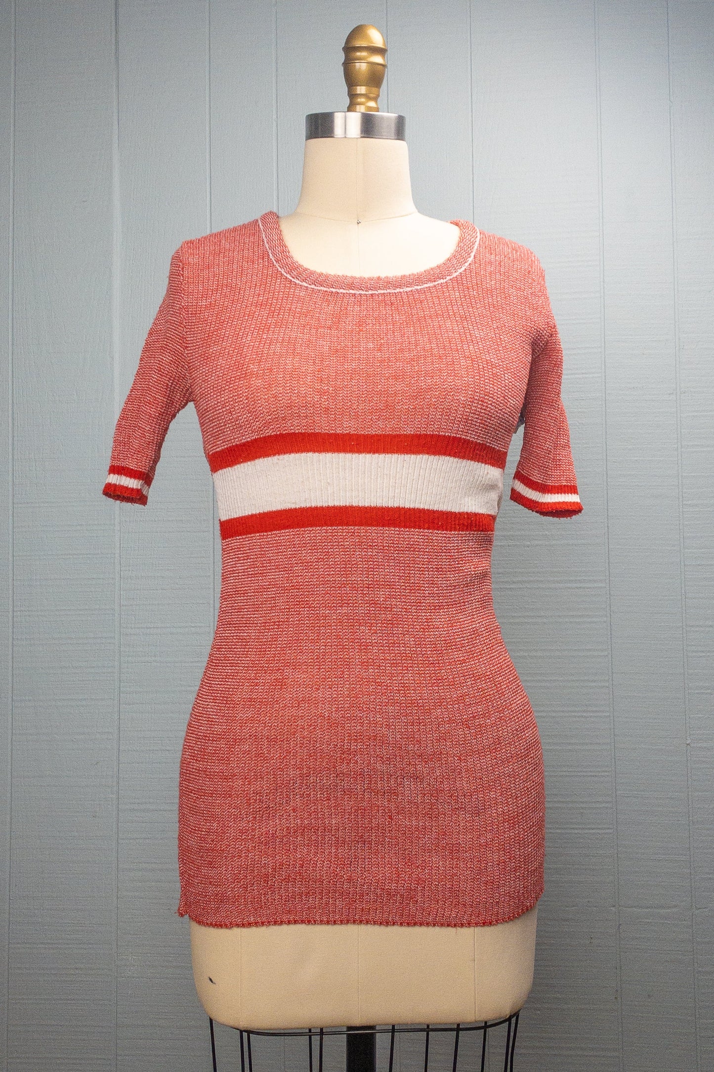 70's Red Space Dye Stripe Ribbed Sweater | S/M