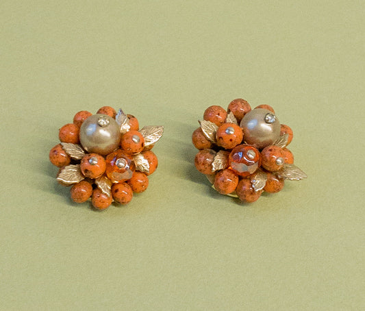 50s Coral Cluster Earrings