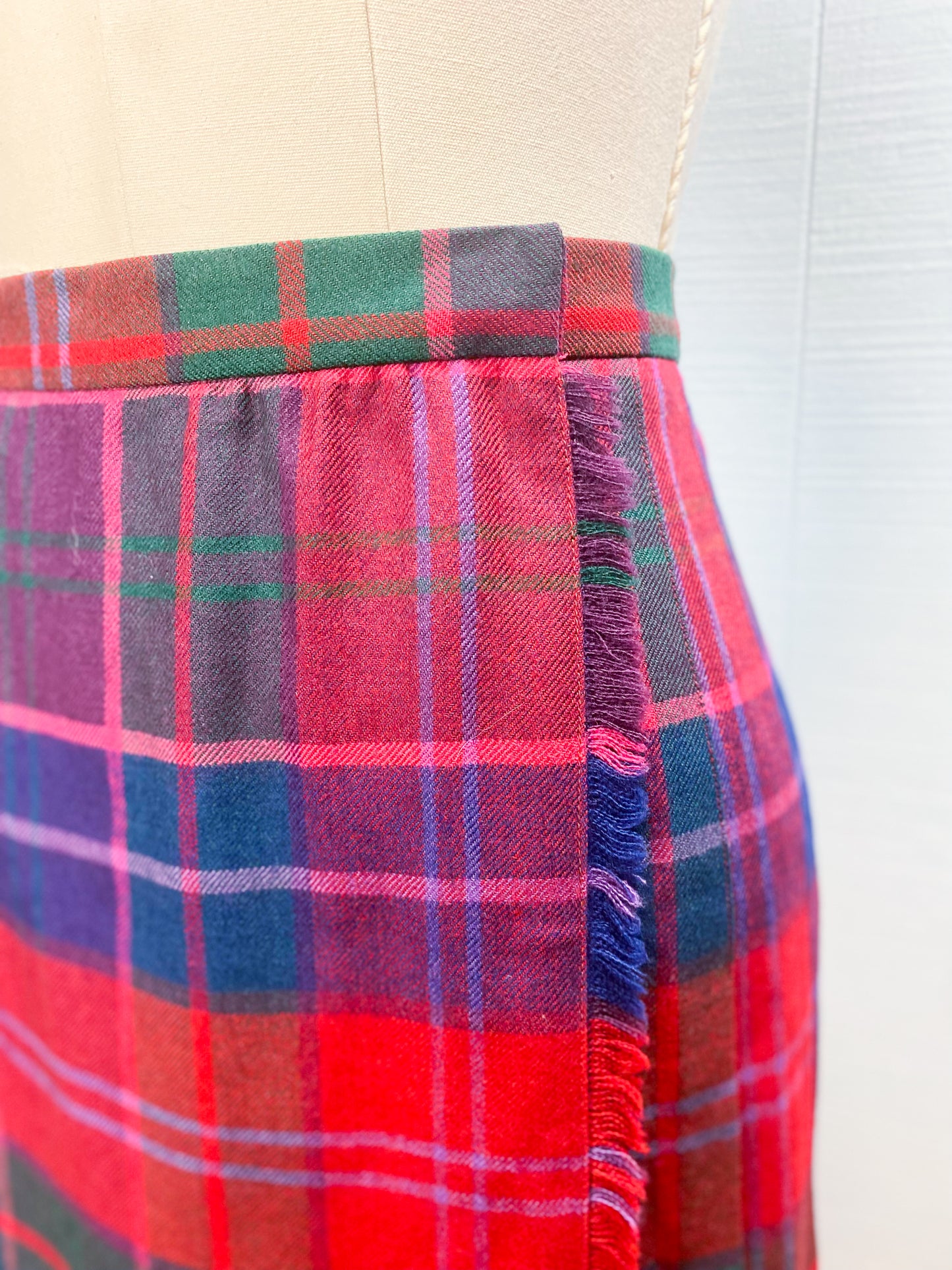80's Talbot David Brooks Tartan Wrap Pleat Skirt Red Green Purple Navy