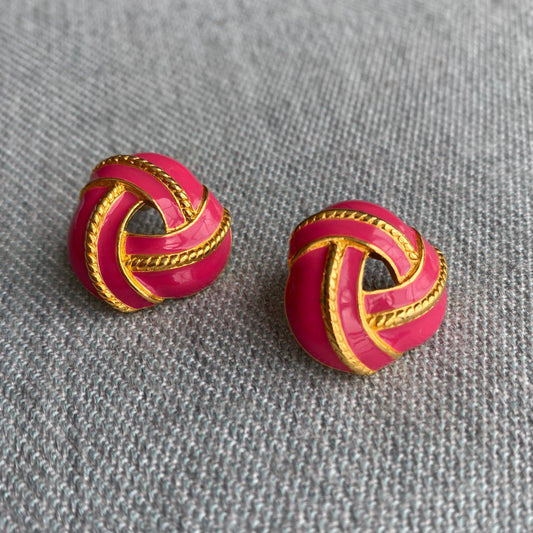 80's Barbie Pink & Gold Knot Earrings