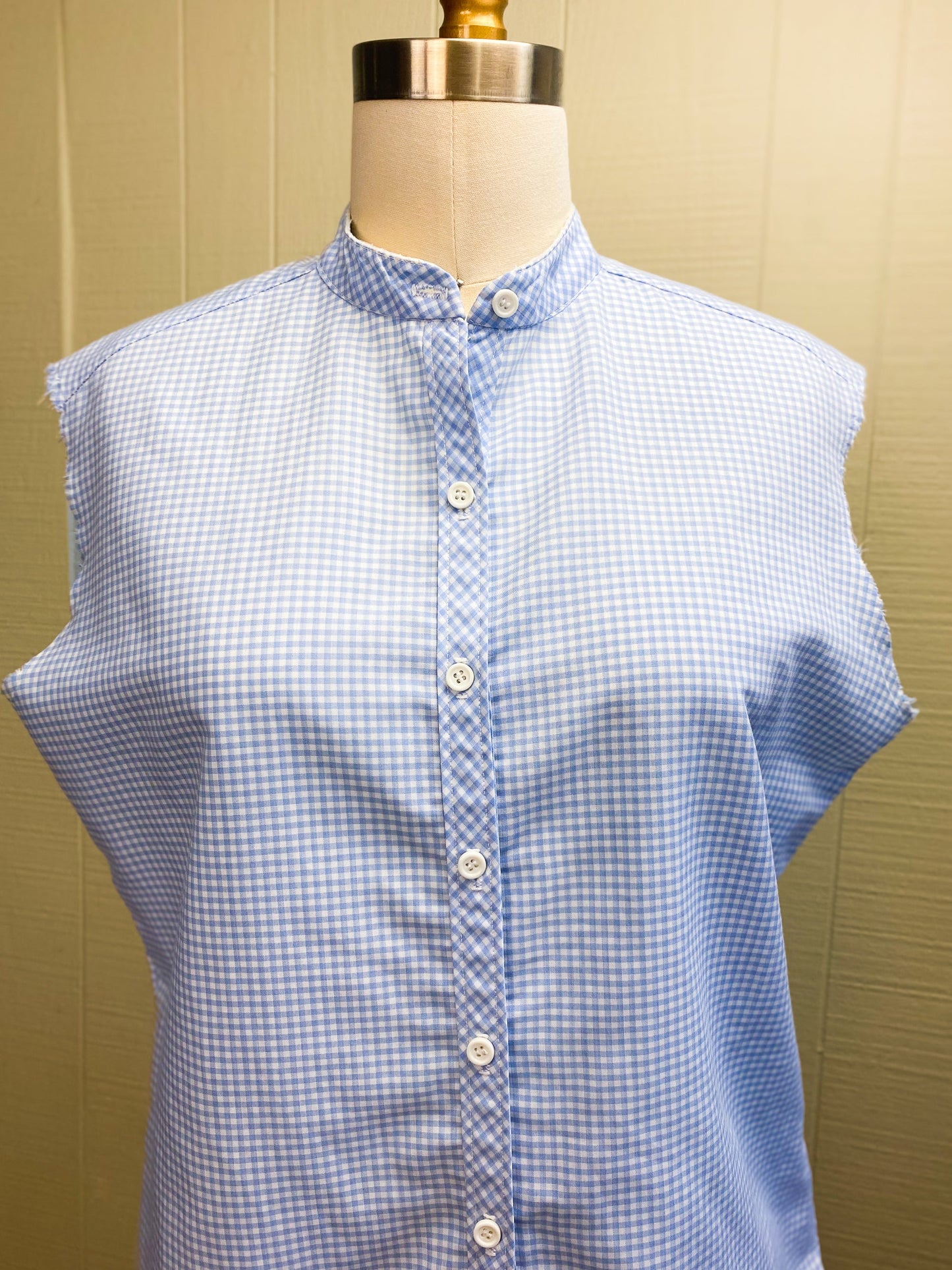 80's Blue Gingham Summer Picnic Shirt | M/L