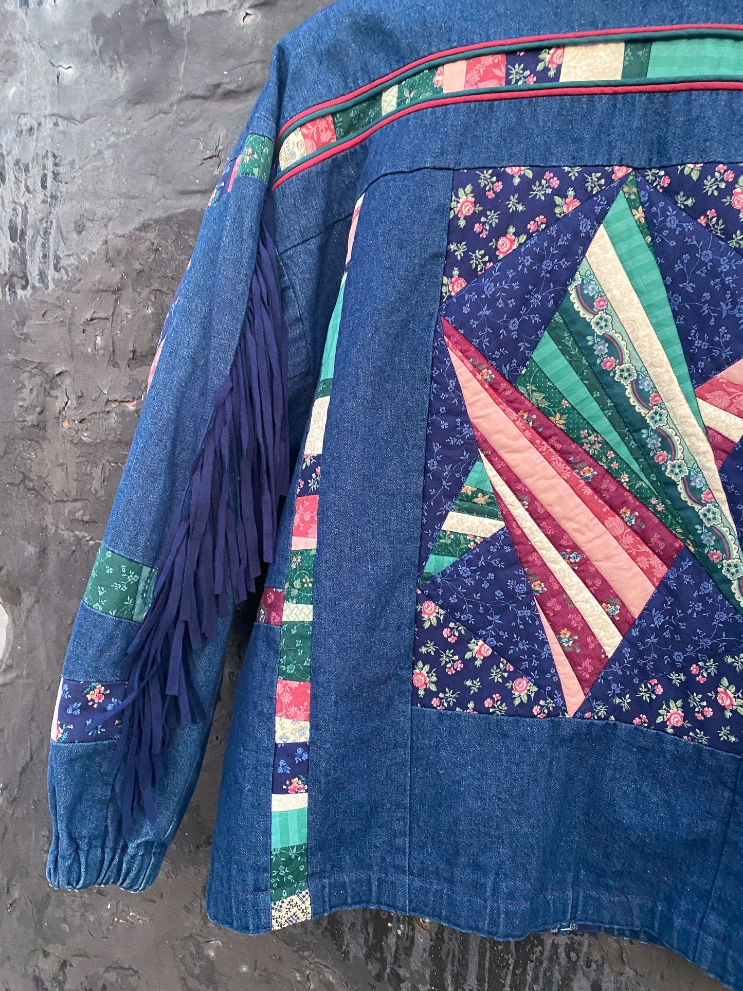 80s Patchwork & Fringe Denim Jacket