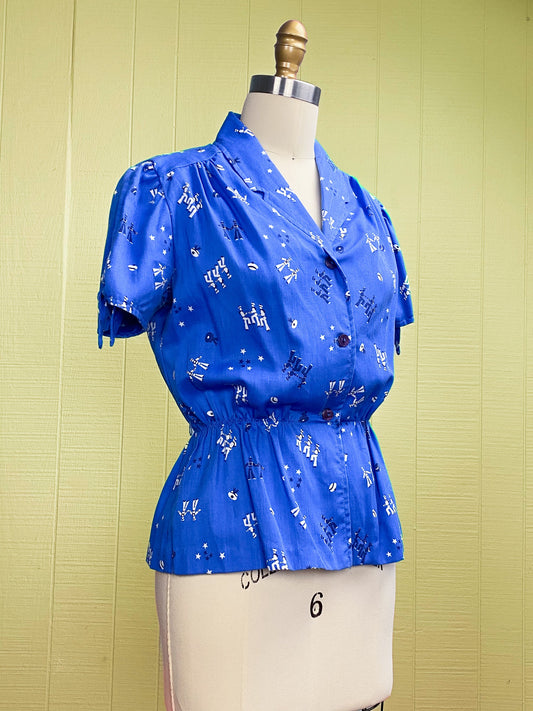 70's Sailor Peplum Blouse | S/M