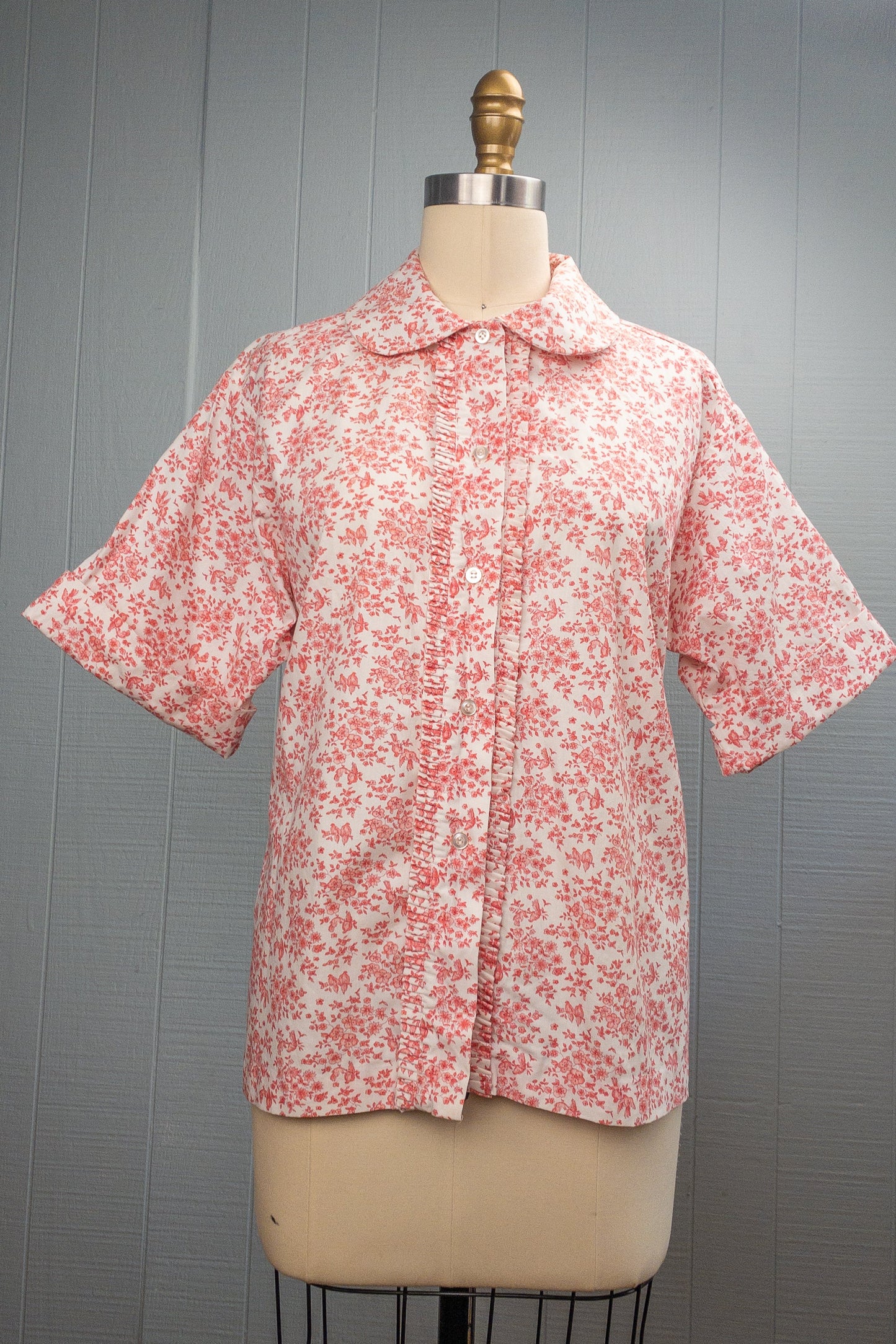 60's Cherry Blossom & Song Bird Button Shirt | L