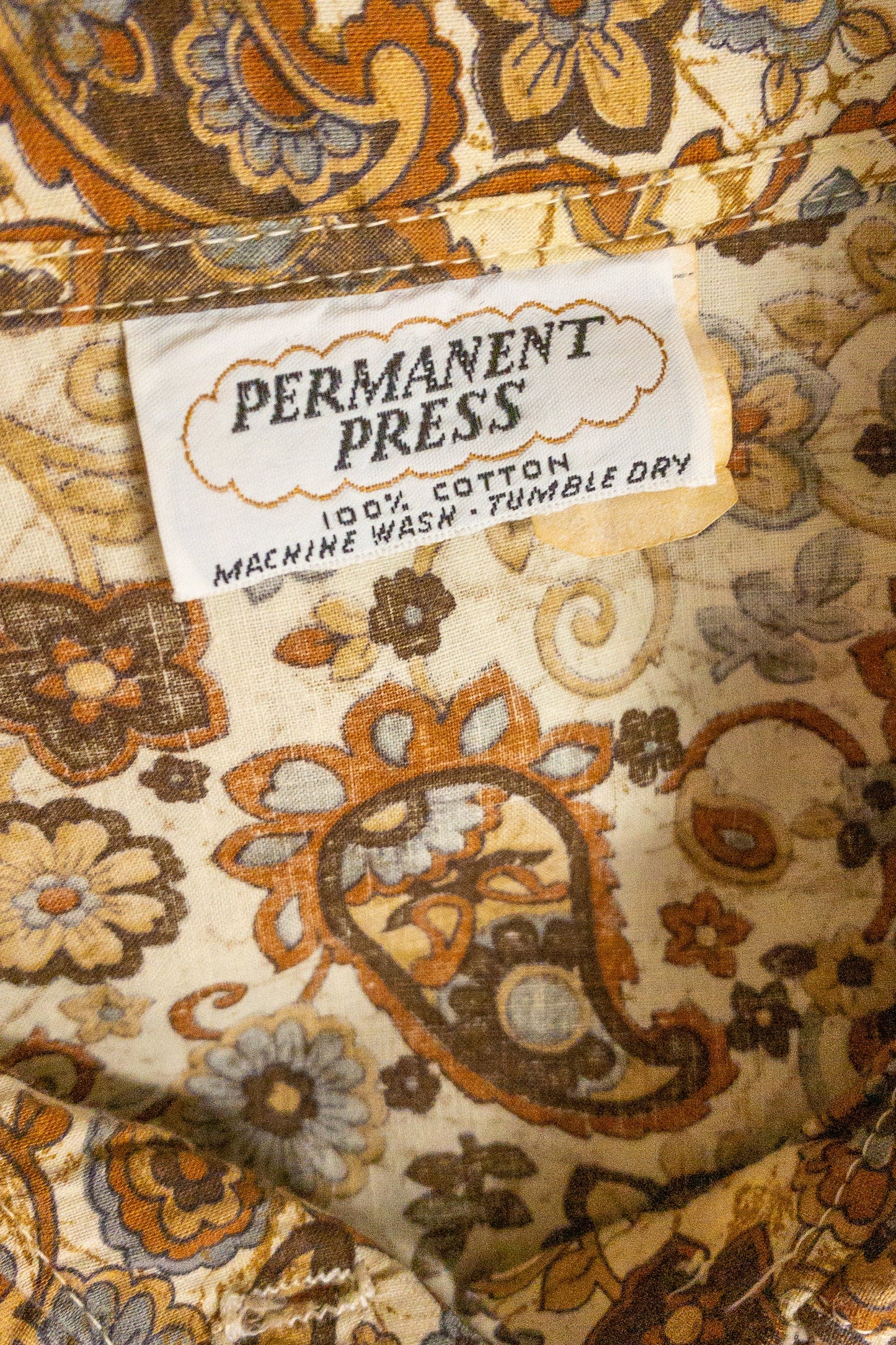 60's Brown Paisley Button Shirt | M/L