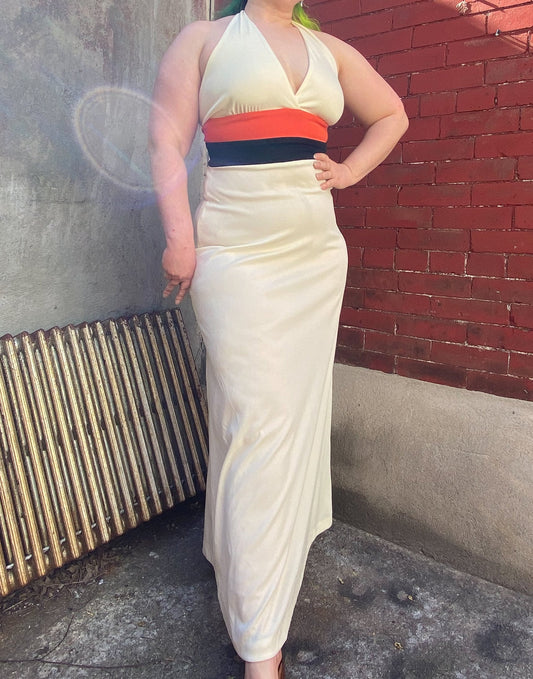 70s Cream Maxi Halter Dress | M