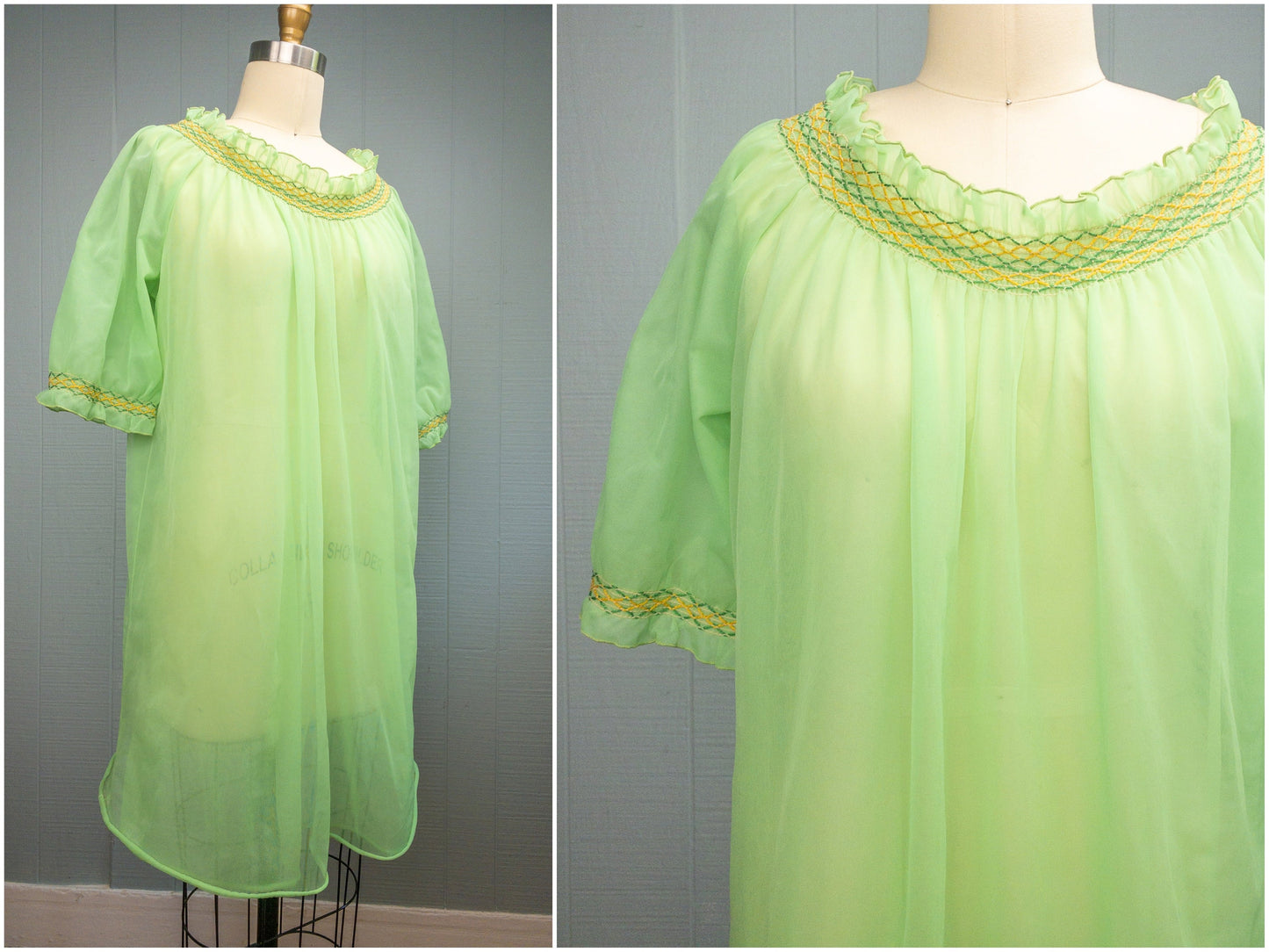 60's Lime Green Sheer Babydoll Nightgown