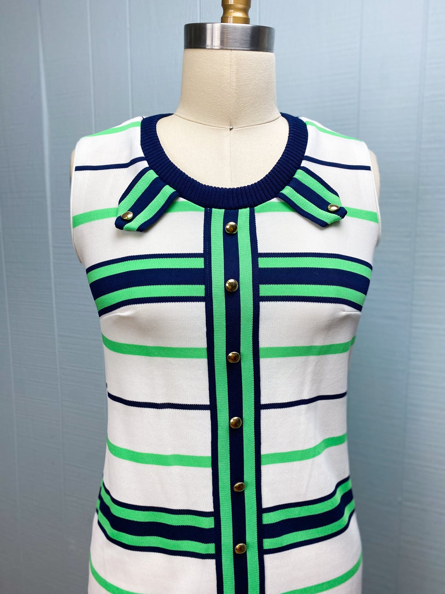 70's White, Lime & Navy Stripe Dress | XXS/XS